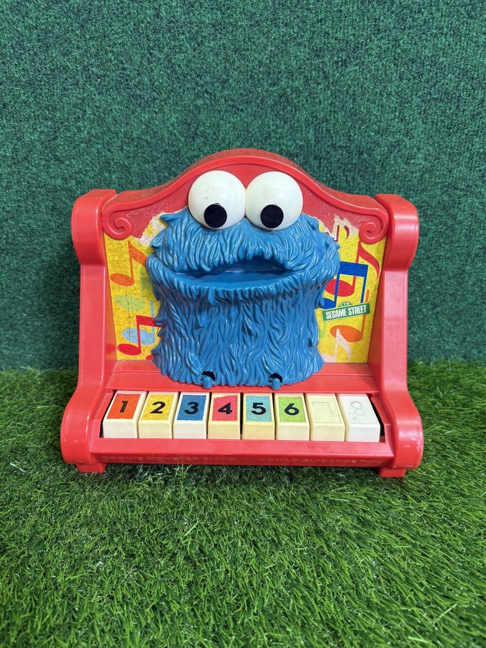 Vtg 1976 Sesame Street Cookie Monster Musical Piano Toy Hong Kong Works